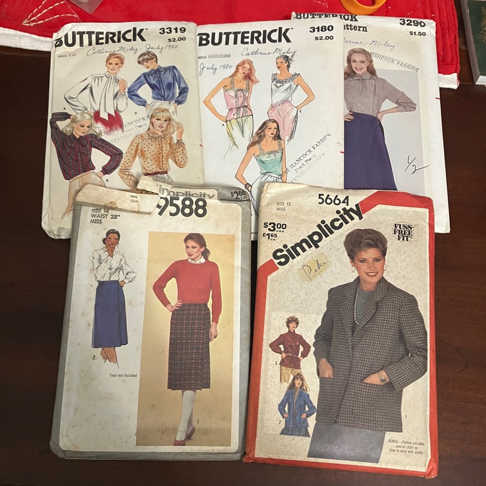 Lot of 5 Vintage 1980s Butterick & Simplicity Sewing Patterns Size Medium,14 &12
